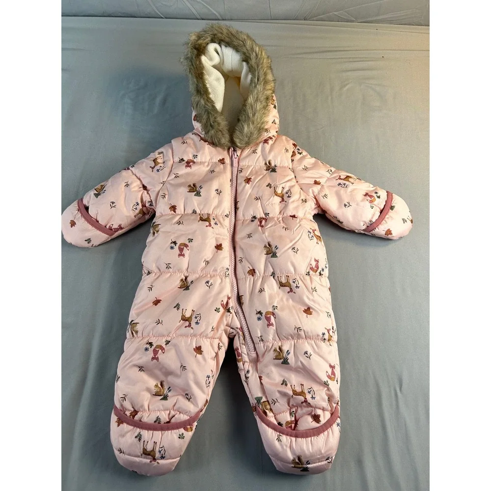 Carters Baby Girl Pink Woodland Animal Print Faux Fur Hood Suit 3M‎ CT-S21726